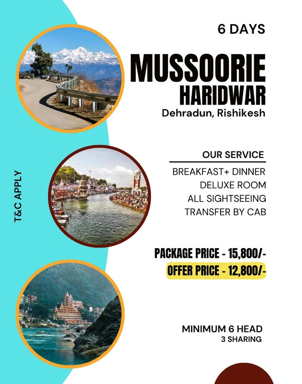 MUSSOORIE, DEHRADUN, HARIDWAR – 6 DAYS