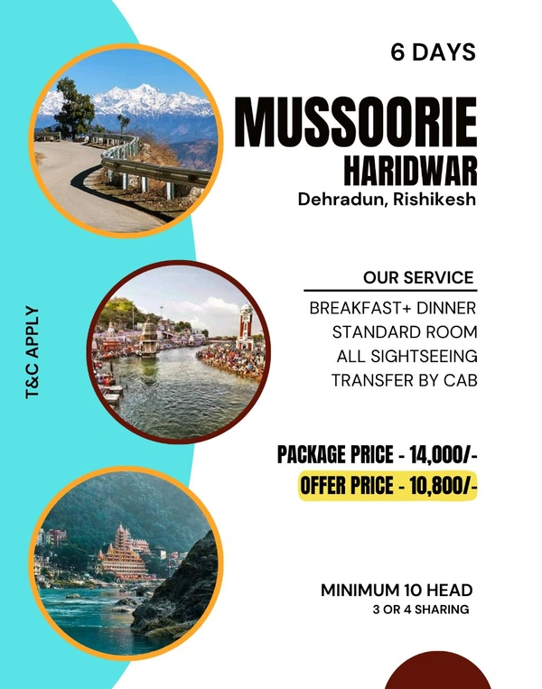MUSSOORIE, DEHRADUN, HARIDWAR – 6 DAYS